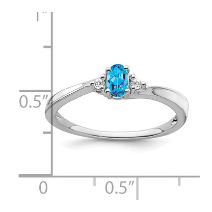 14K Weißgold Ring mit Blautopas und echten Diamanten