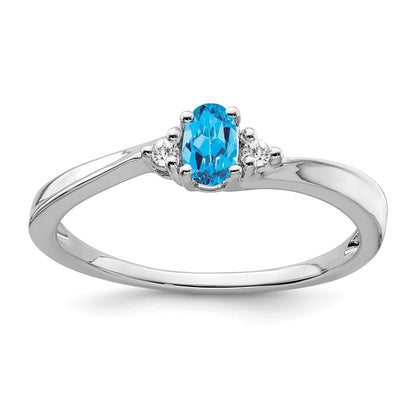 14K Weißgold Ring mit Blautopas und echten Diamanten