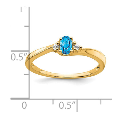 14K Gelbgold 5x3 Oval December/ Blautopas und Diamant Ring