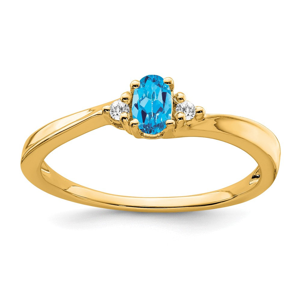 14K Gelbgold 5x3 Oval December/ Blautopas und Diamant Ring