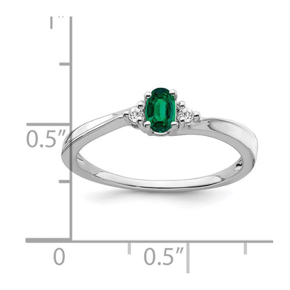 14K Weißgold Ring mit synthetischem Smaragd und echten Diamanten