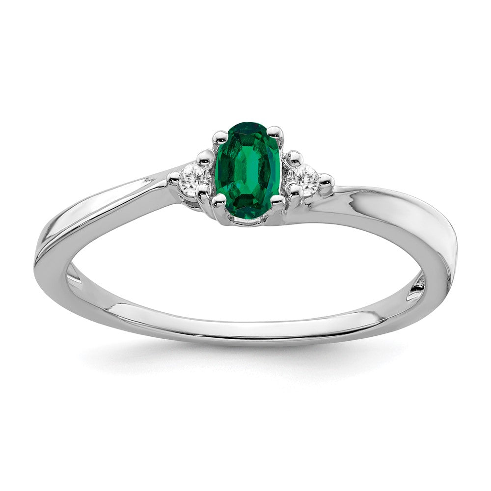 14K Weißgold Ring mit synthetischem Smaragd und echten Diamanten