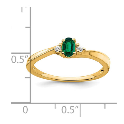 14K Gelbgold 5x3 Oval May/im Labor Erzeugt Smaragd und Diamant Ring