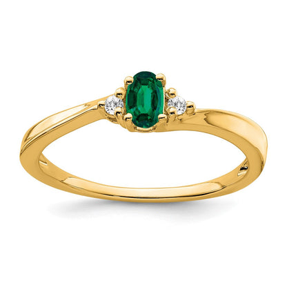 14K Gelbgold 5x3 Oval May/im Labor Erzeugt Smaragd und Diamant Ring