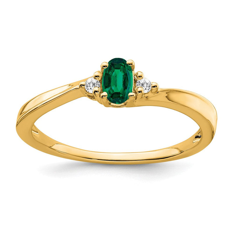 14K Gelbgold 5x3 Oval May/im Labor Erzeugt Smaragd und Diamant Ring