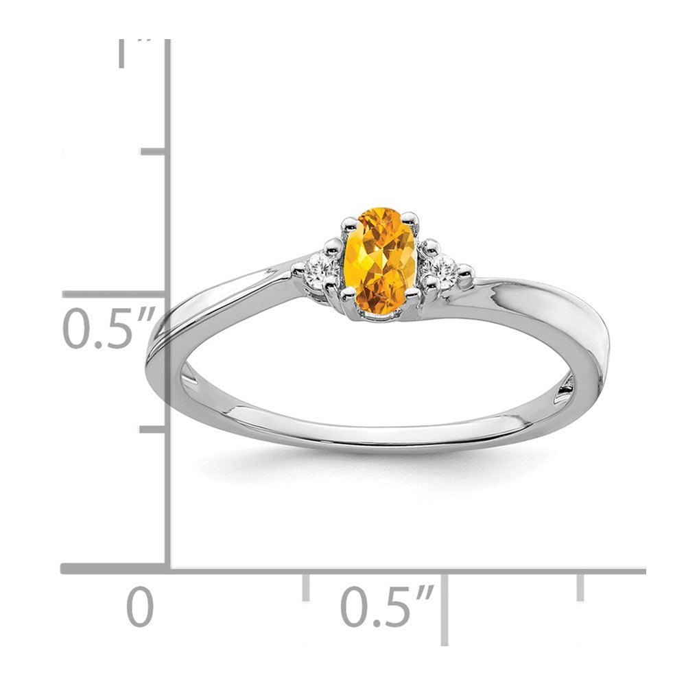 14K Weißgold Ring mit Citrin und echten Diamanten