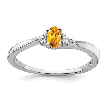 14K Weißgold Ring mit Citrin und echten Diamanten