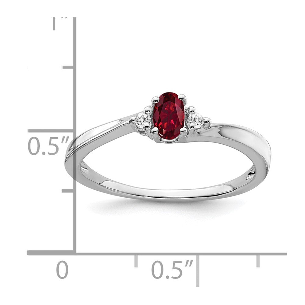 14K Weißgold Ring mit gezüchtetem Rubin und echten Diamanten