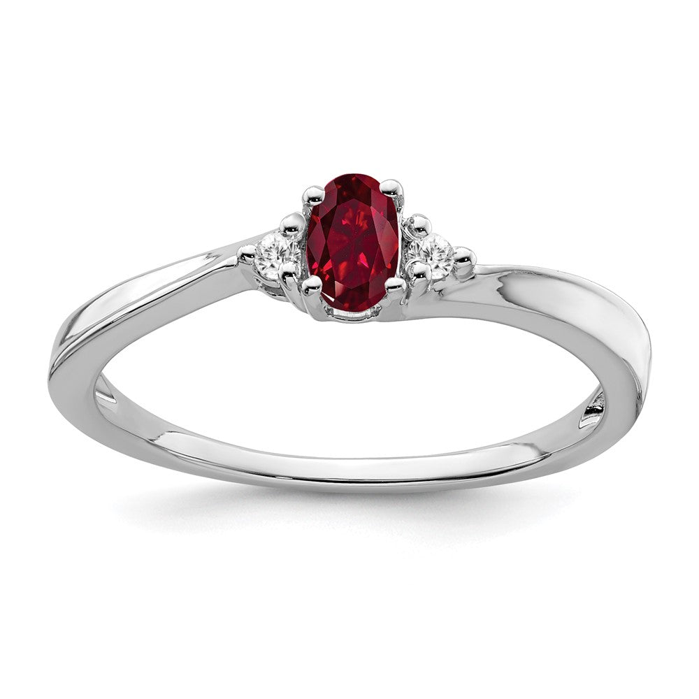 14K Weißgold Ring mit gezüchtetem Rubin und echten Diamanten