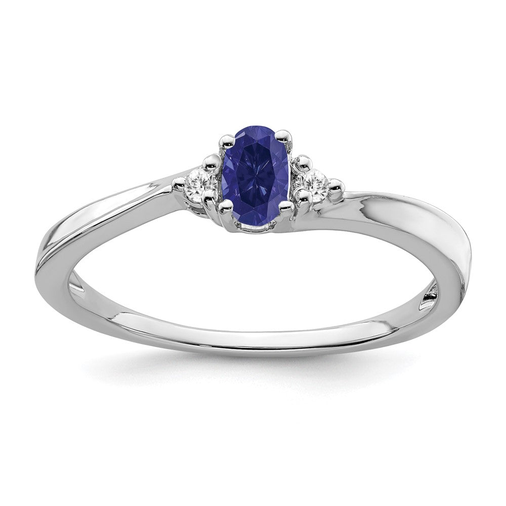 14K Weißgold Ring mit synthetischem Saphir und echtem Diamant