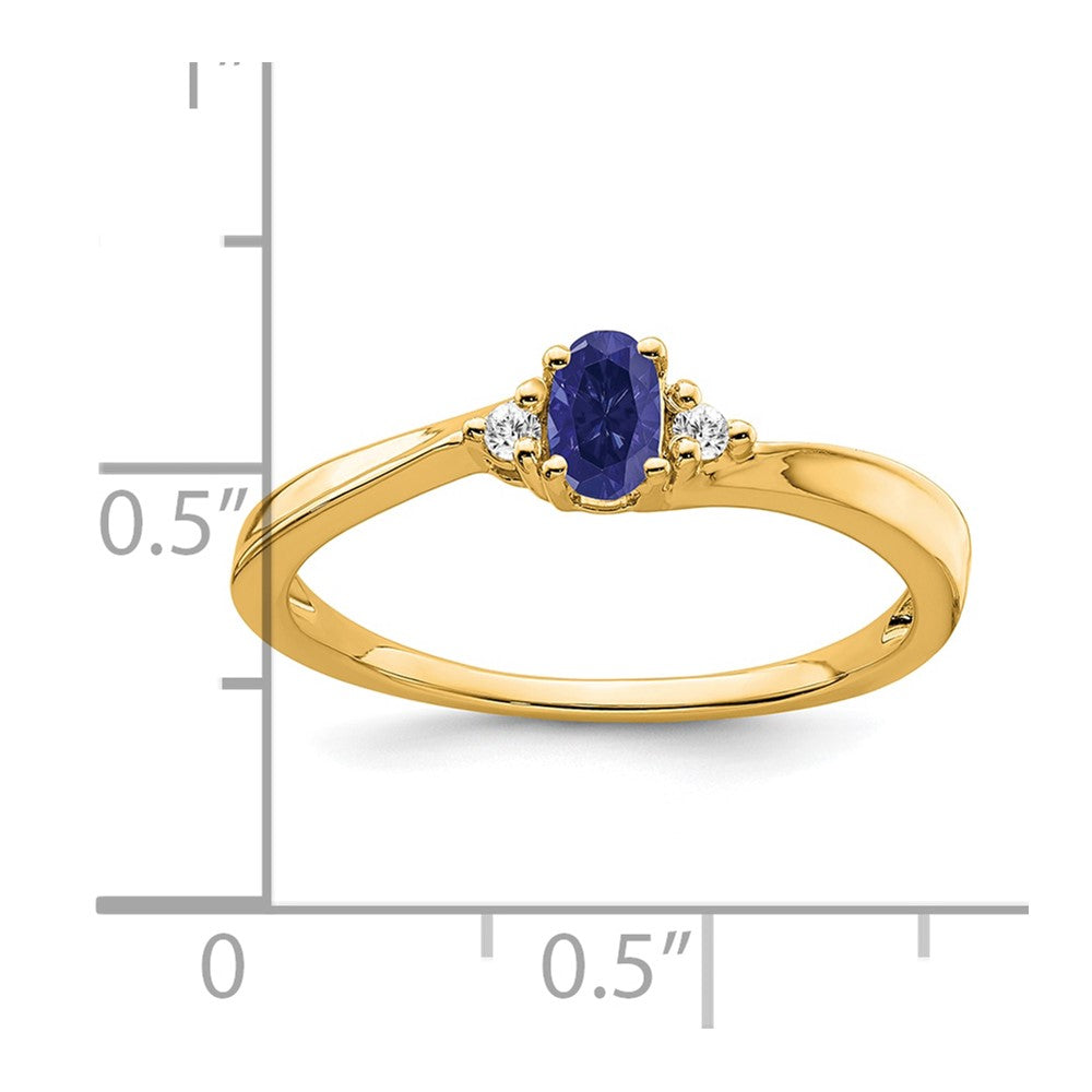 14K Gelbgold 5x3 Oval September/im Labor Erzeugt Saphir und Diamant Ring