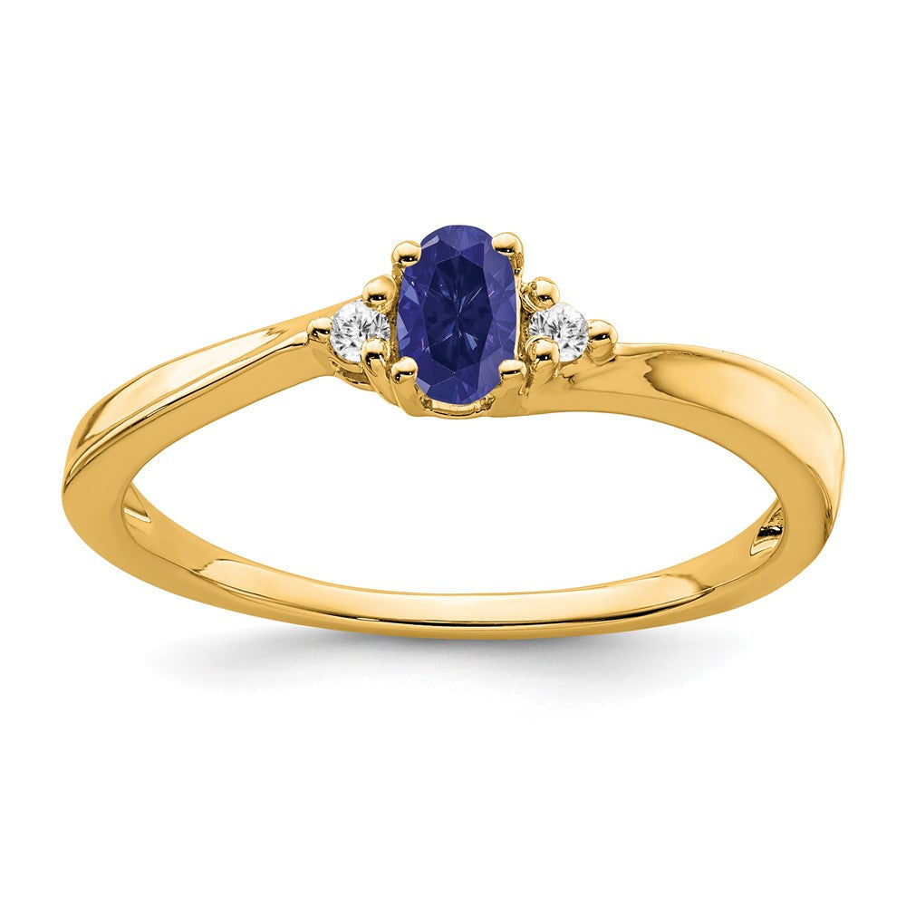14K Gelbgold 5x3 Oval September/im Labor Erzeugt Saphir und Diamant Ring