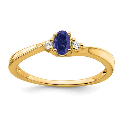 14K Gelbgold 5x3 Oval September/im Labor Erzeugt Saphir und Diamant Ring