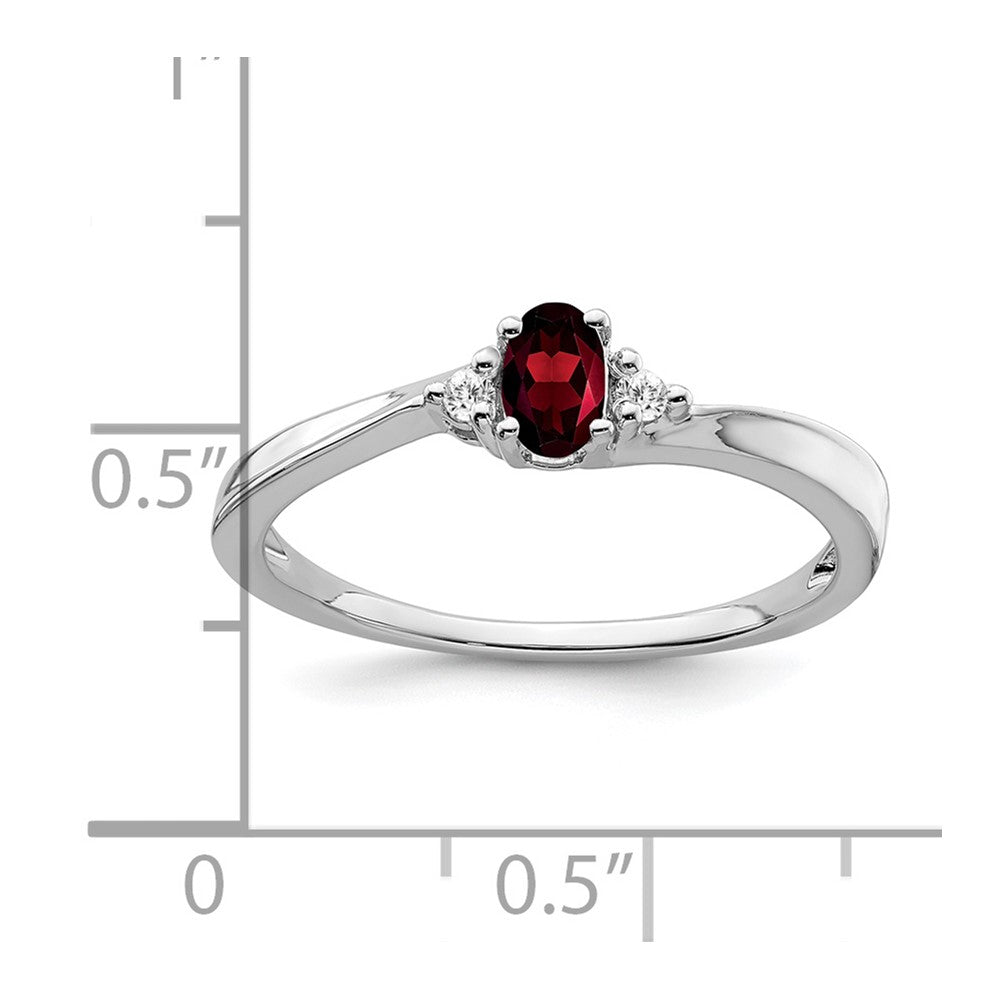 14K Weißgold Ring mit Granat und echten Diamanten
