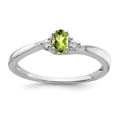 14K Weißgold Ring mit Peridot und echten Diamanten