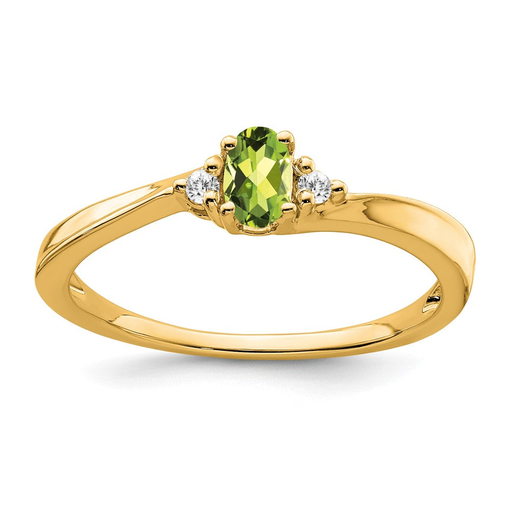 14K Gelbgold 5x3 Oval August/peridot und Diamant Ring
