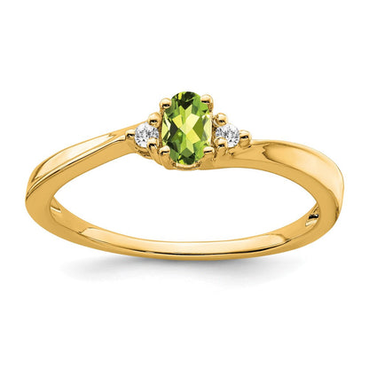 14K Gelbgold 5x3 Oval August/peridot und Diamant Ring