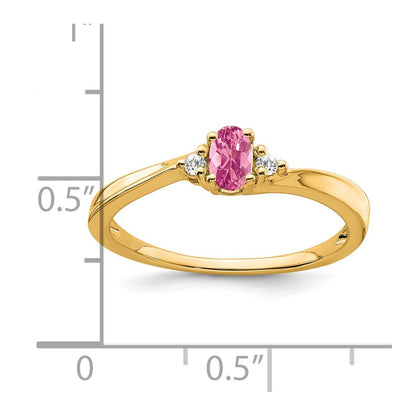 14K Gelbgold 5x3 Oval October/pink Turmalin und Diamant Ring