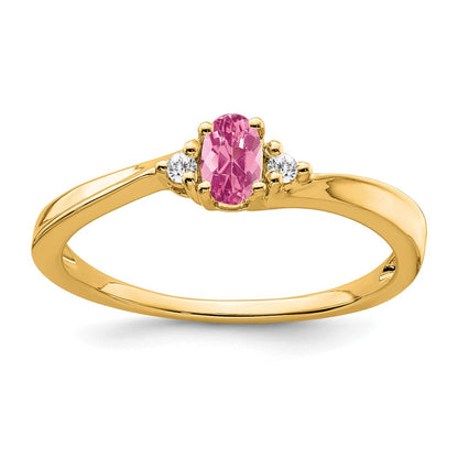 14K Gelbgold 5x3 Oval October/pink Turmalin und Diamant Ring