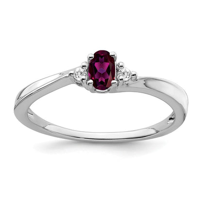 14K Weißgold 5x3 Oval June/rhodolite Granat und Diamant Ring