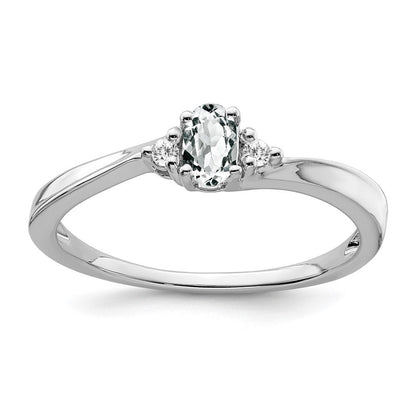 14K Weißgold Ring mit Topas und echten Diamanten