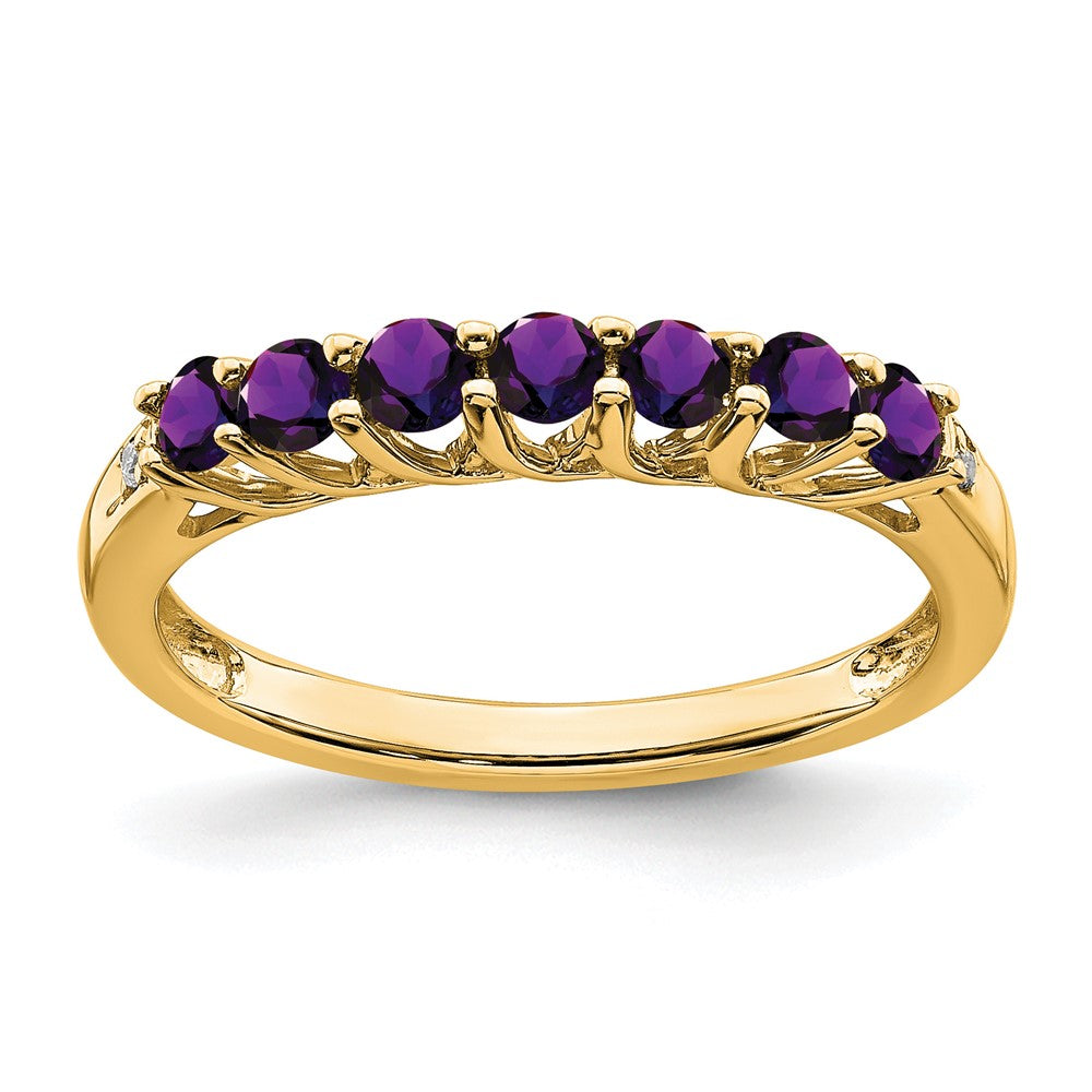 10K Gelbgold Amethyst und Diamant 7-stone Ring