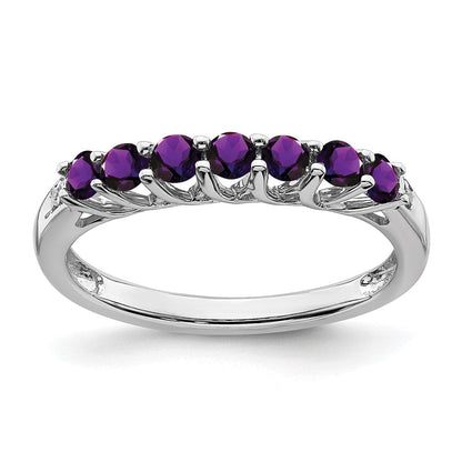 14K Weißgold Ring mit Amethyst und echten Diamanten, 7 Steine
