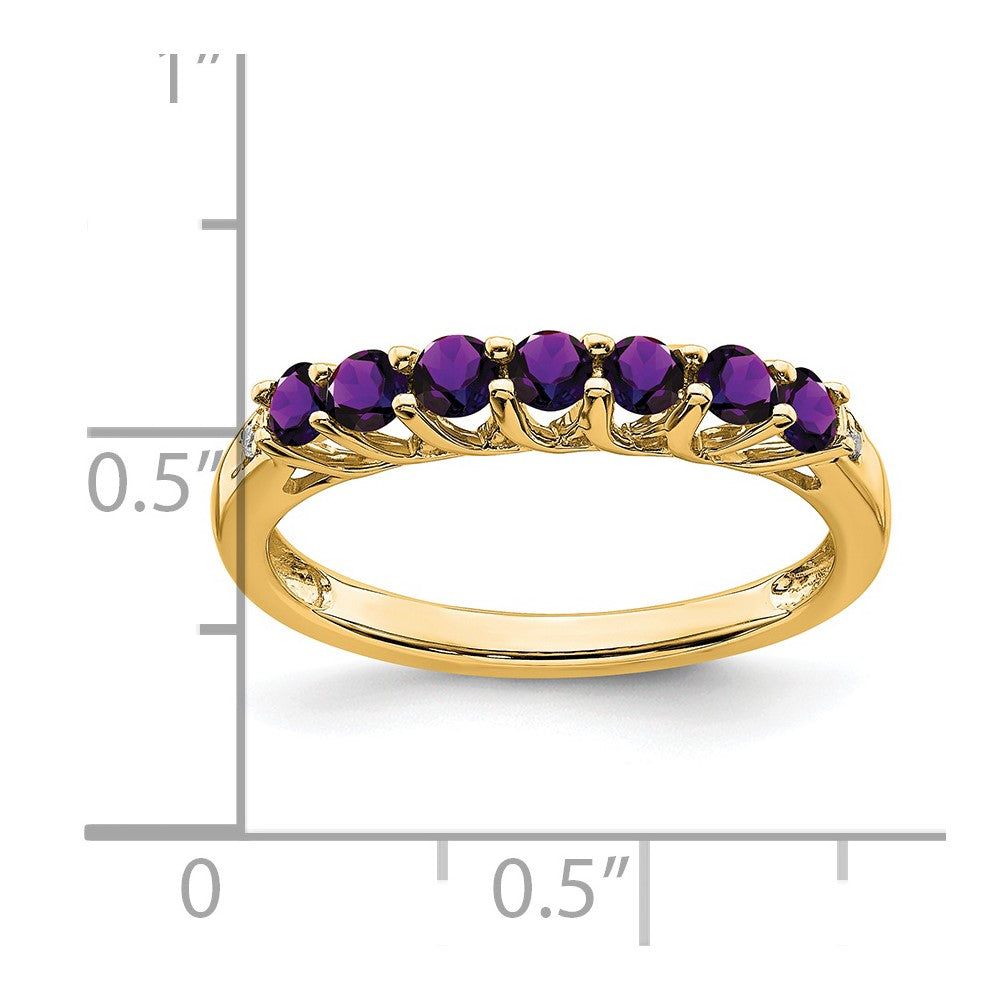 14K Gelbgold Ring mit Amethyst und echten Diamanten, 7 Steine