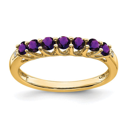 14K Gelbgold Ring mit Amethyst und echten Diamanten, 7 Steine