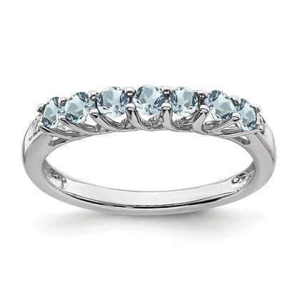 10K Weißgold Aquamarin und Diamant 7-stone Ring