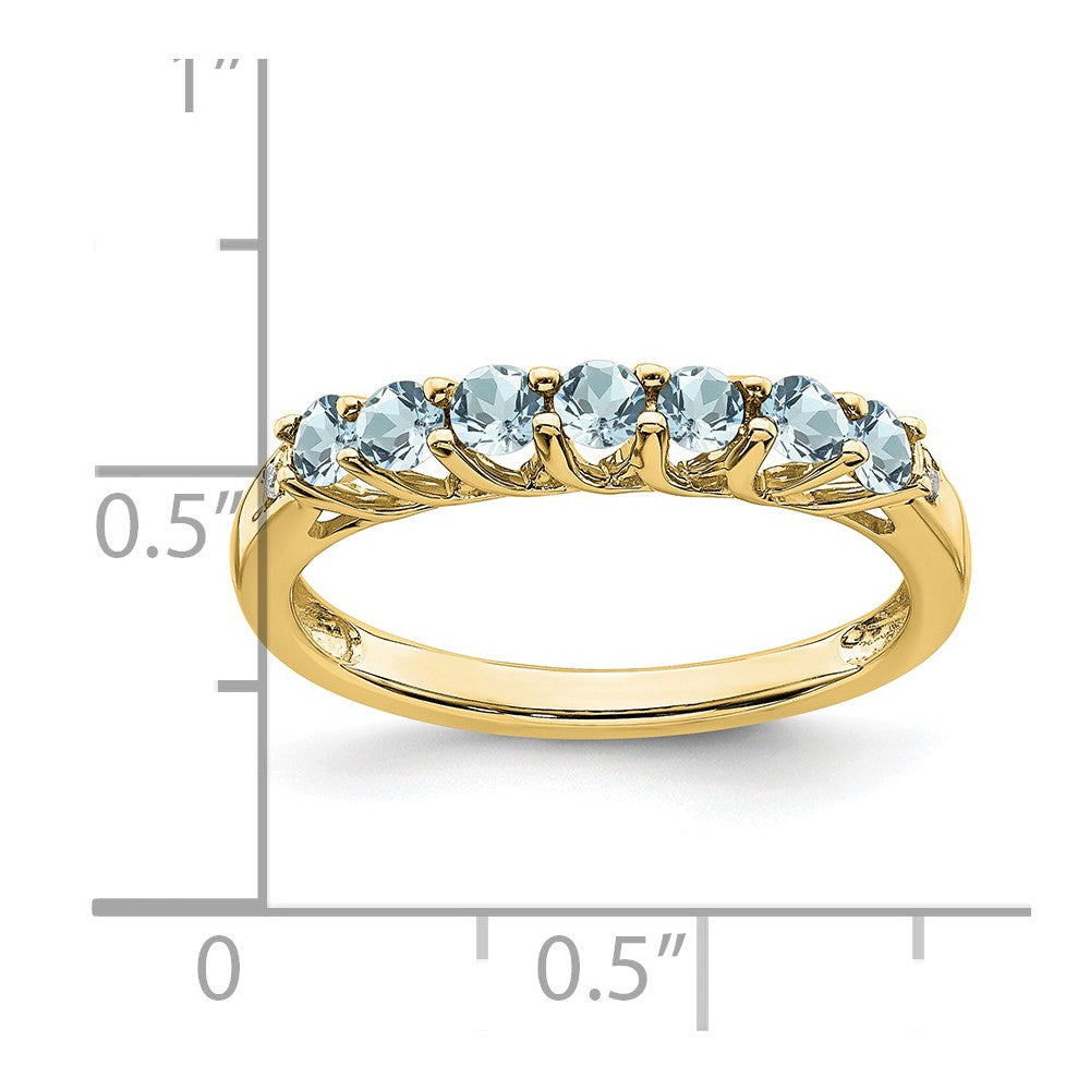 10K Gelbgold Aquamarin und Diamant 7-stone Ring