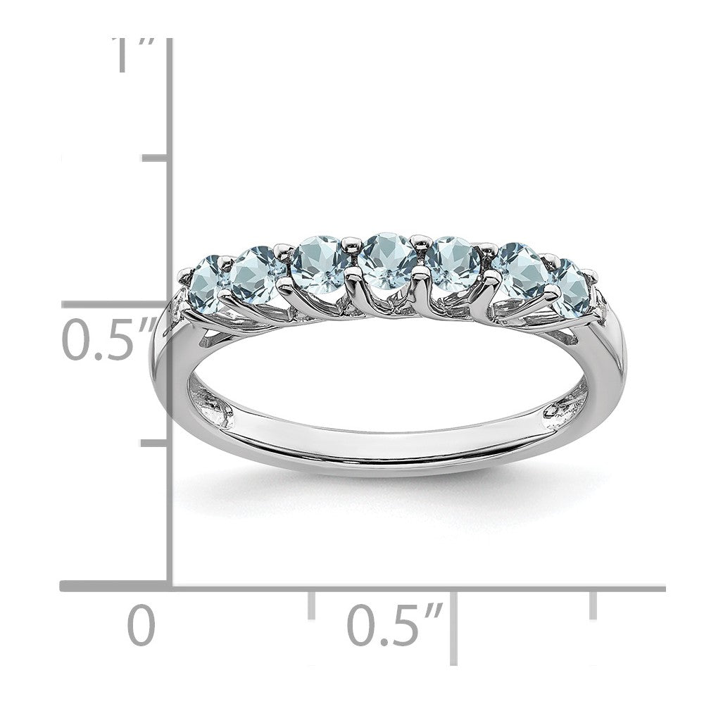 14K Weißgold Ring mit Aquamarin und echten Diamanten, 7 Steine