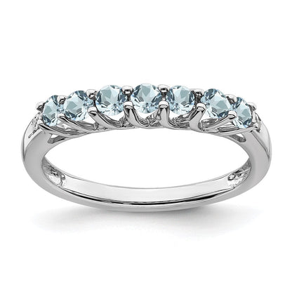 14K Weißgold Ring mit Aquamarin und echten Diamanten, 7 Steine
