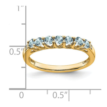 14K Gelbgold Ring mit Aquamarin und echten Diamanten, 7 Steine