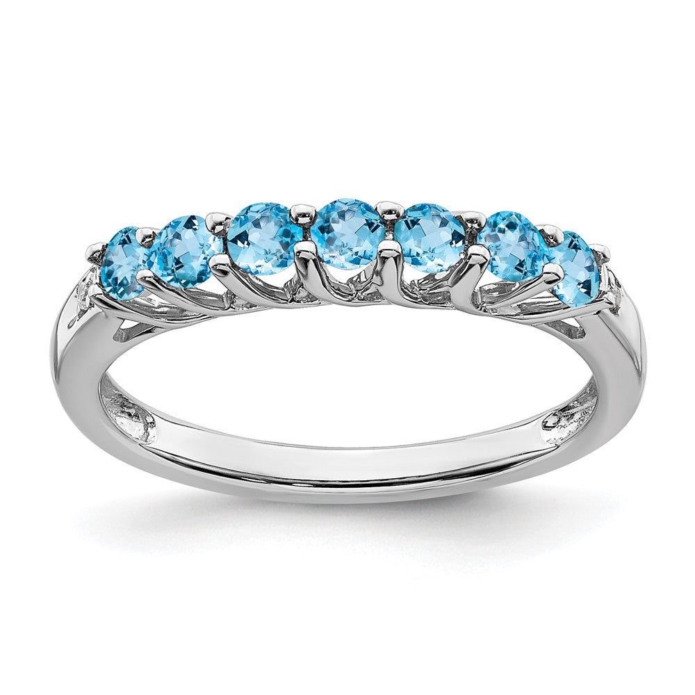 10K Weißgold Blautopas und Diamant 7-stone Ring
