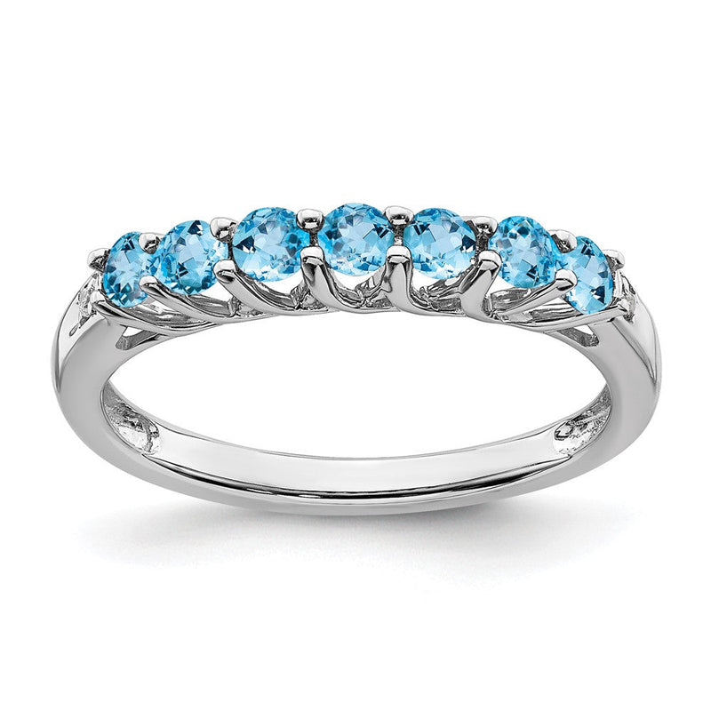 10K Weißgold Blautopas und Diamant 7-stone Ring