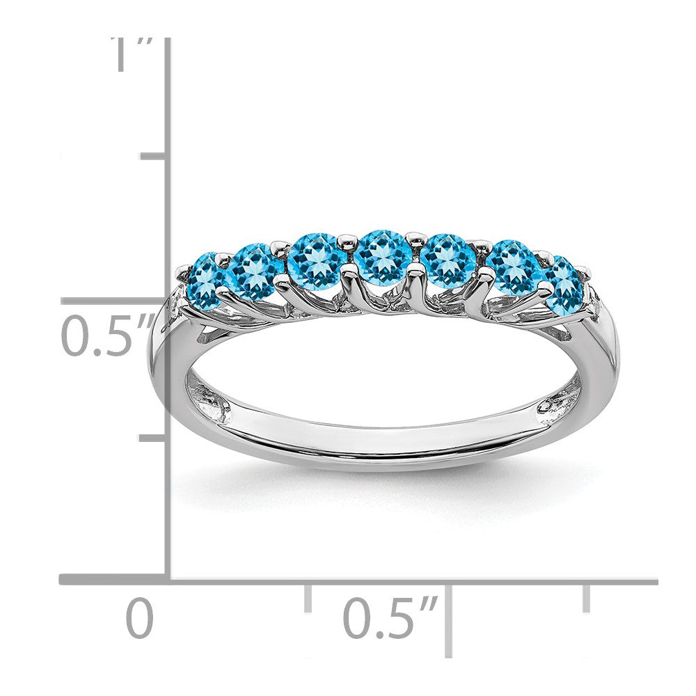 14K Weißgold Ring mit blauem Topas und echten Diamanten, 7 Steine