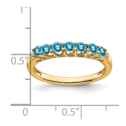 14K Gelbgold Ring mit blauem Topas und echten Diamanten, 7 Steine