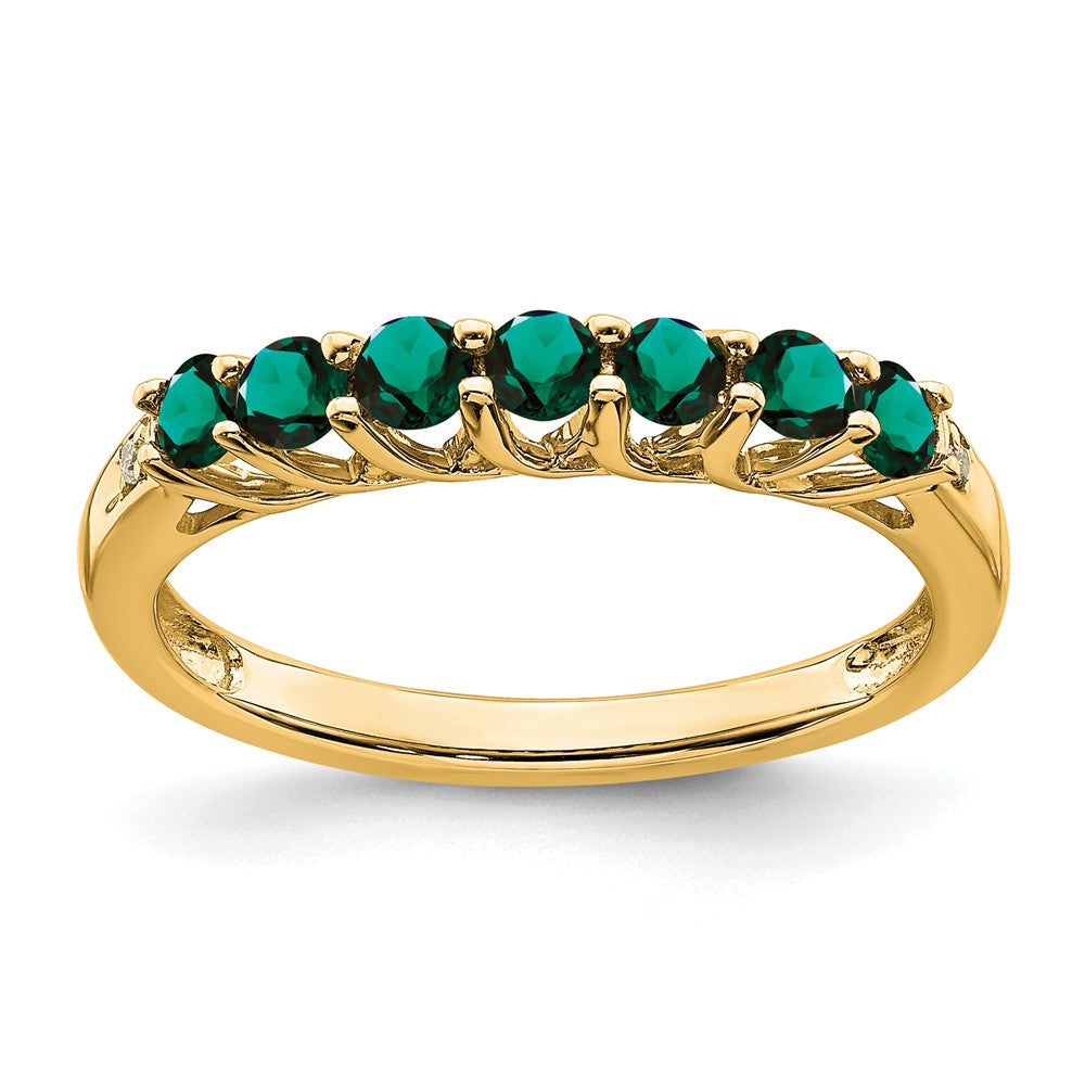 14K Gelbgold Ring mit synthetischem Alexandrit und echten Diamanten, 7 Steine
