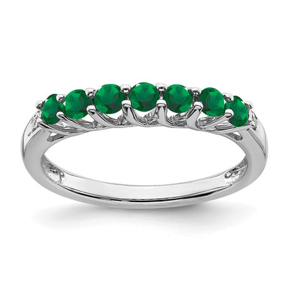 10K Weißgold Erzeugt Smaragd und Diamant 7-stone Ring