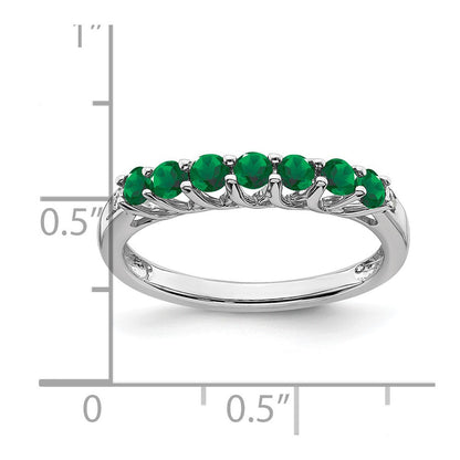14K Weißgold Ring mit synthetischem Smaragd und echten Diamanten, 7 Steine