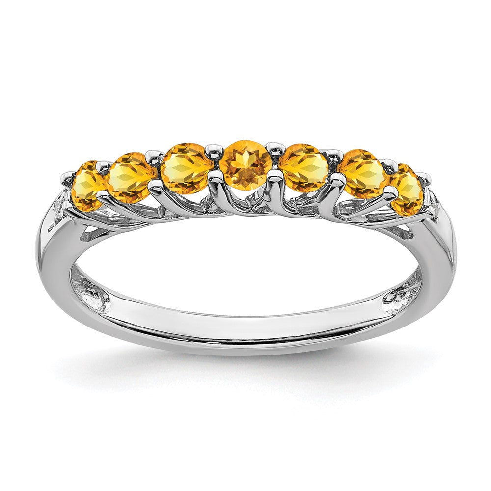 14K Weißgold Ring mit Citrin und echten Diamanten, 7 Steine