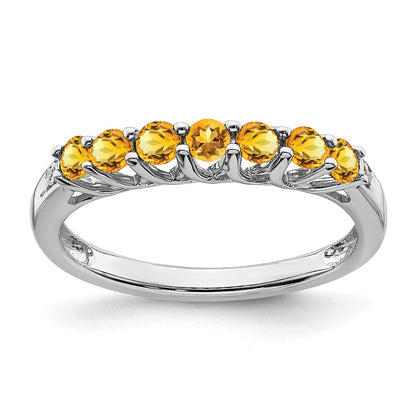 14K Weißgold Ring mit Citrin und echten Diamanten, 7 Steine