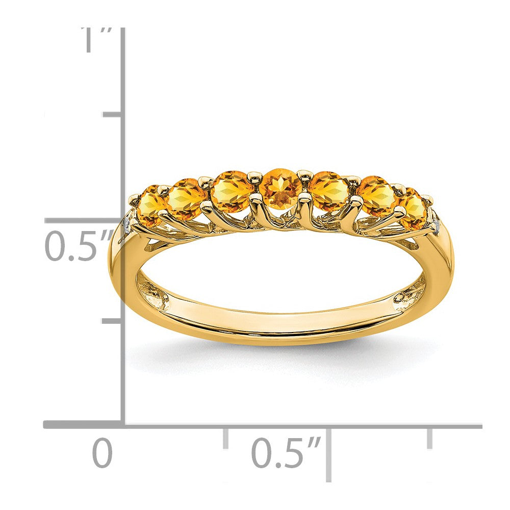 14K Gelbgold Ring mit Citrin und echten Diamanten, 7 Steine