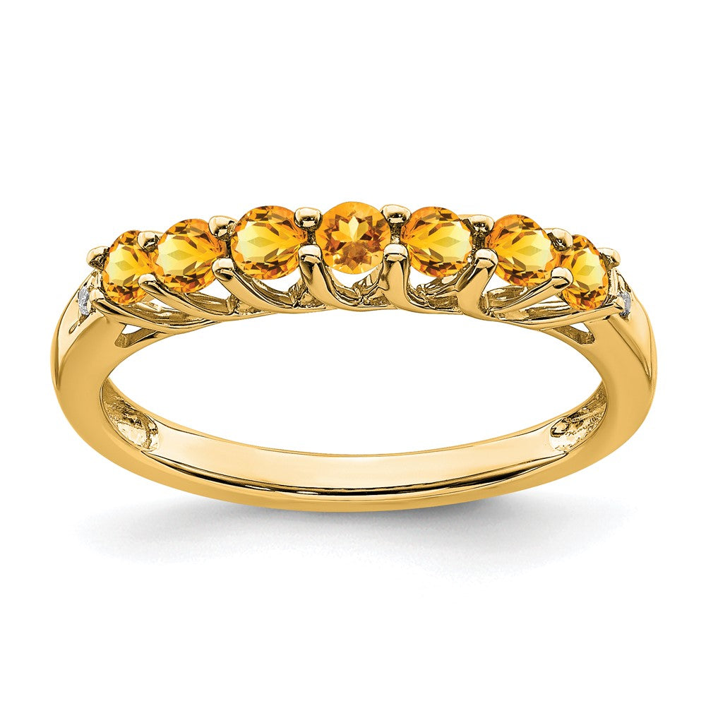 14K Gelbgold Ring mit Citrin und echten Diamanten, 7 Steine