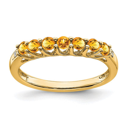 14K Gelbgold Ring mit Citrin und echten Diamanten, 7 Steine