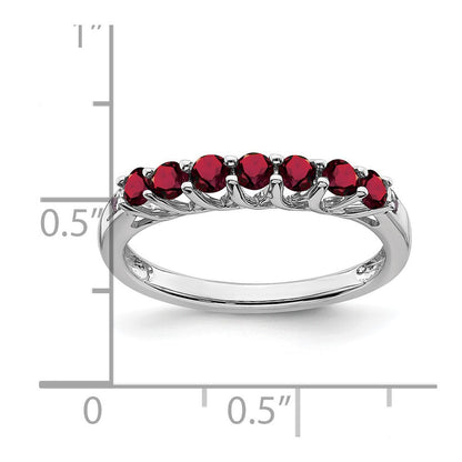 14K Weißgold Ring mit synthetischem Rubin und echten Diamanten, 7 Steine