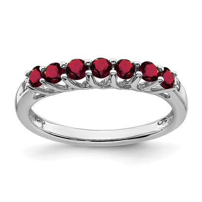 14K Weißgold Ring mit synthetischem Rubin und echten Diamanten, 7 Steine