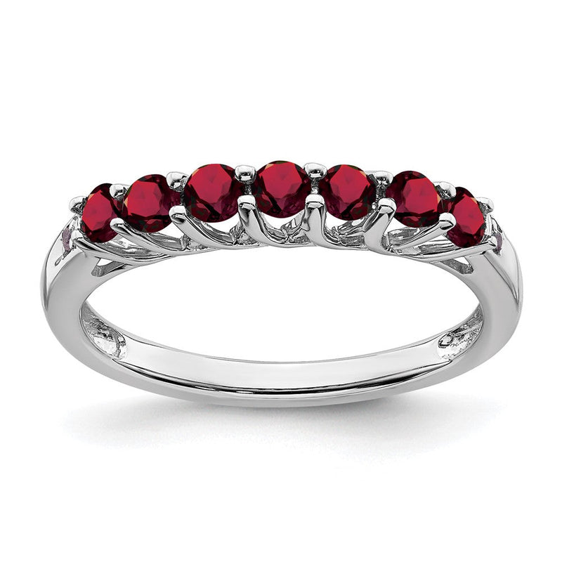 14K Weißgold Ring mit synthetischem Rubin und echten Diamanten, 7 Steine