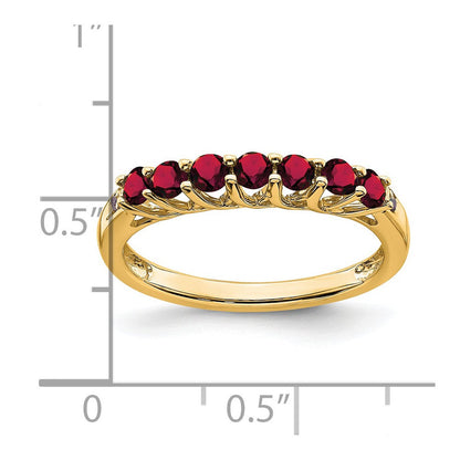 14K Gelbgold Ring mit synthetischem Rubin und echten Diamanten, 7 Steine